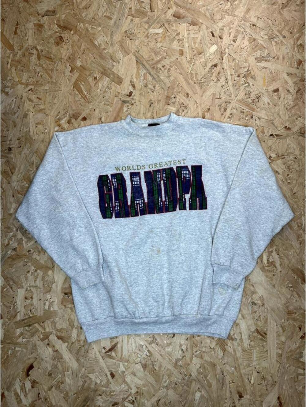 Vintage Worlds Greatest Grandpa Sweatshirt Mens XL Gray TSI Graphic Pullover